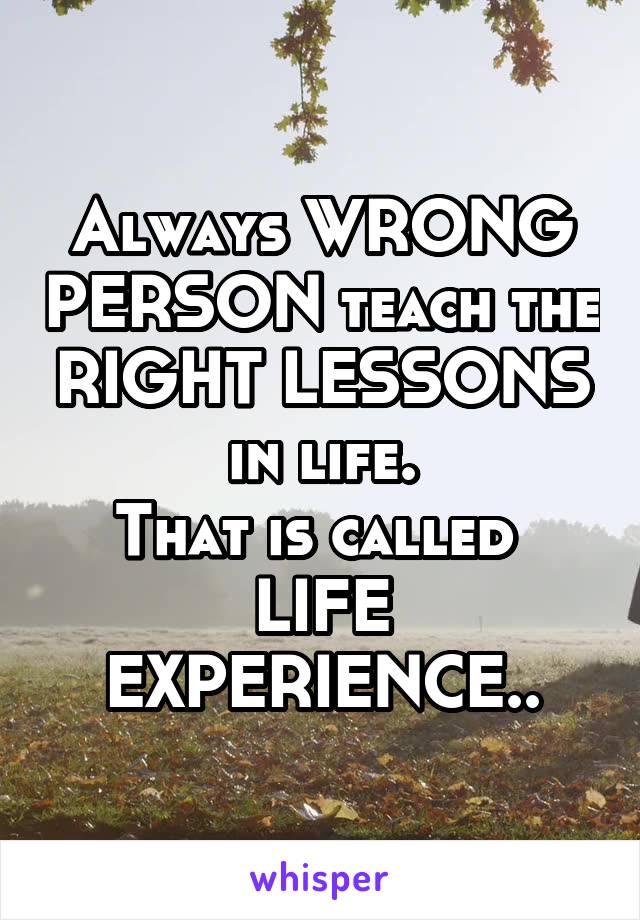 Always WRONG PERSON teach the RIGHT LESSONS in life.
That is called 
LIFE EXPERIENCE..