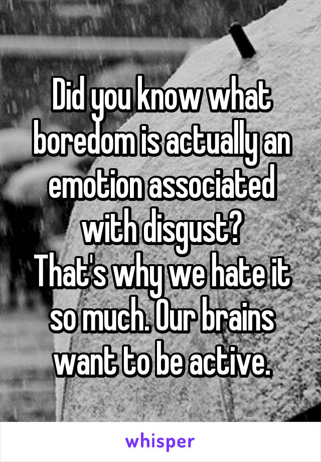 Did you know what boredom is actually an emotion associated with disgust?
That's why we hate it so much. Our brains want to be active.