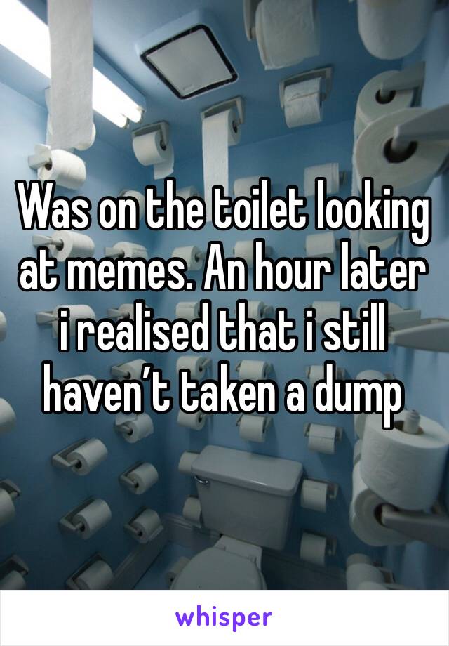 Was on the toilet looking at memes. An hour later i realised that i still haven’t taken a dump