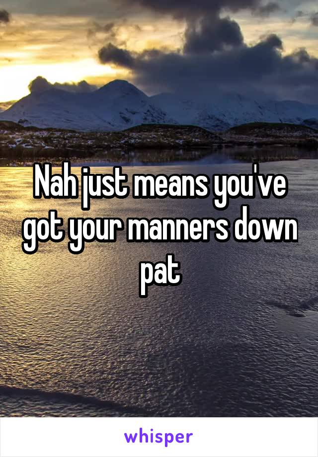 Nah just means you've got your manners down pat