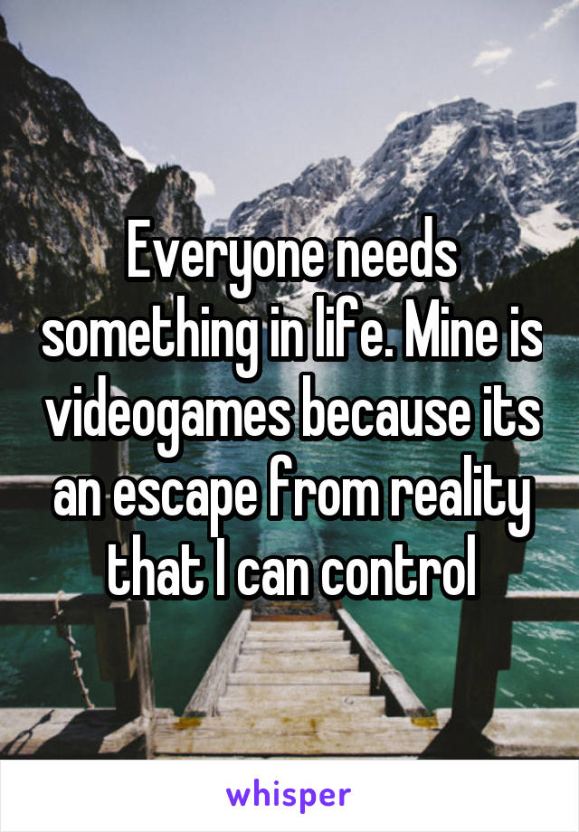 Everyone needs something in life. Mine is videogames because its an escape from reality that I can control