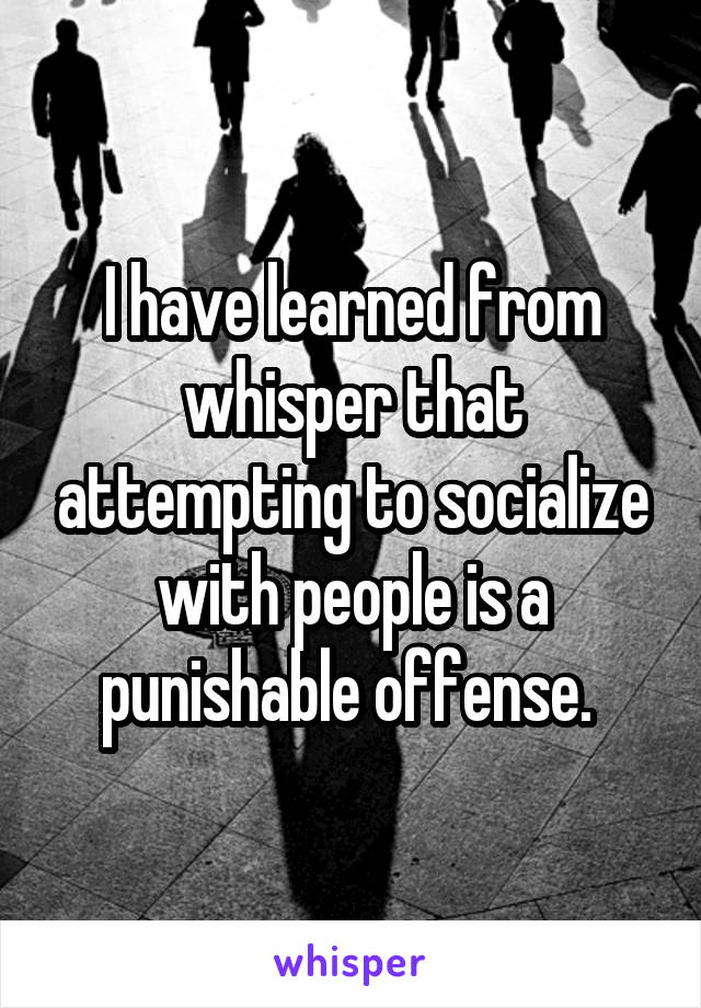 I have learned from whisper that attempting to socialize with people is a punishable offense. 
