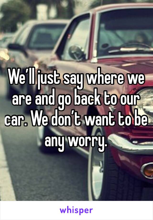 We’ll just say where we are and go back to our car. We don’t want to be any worry.