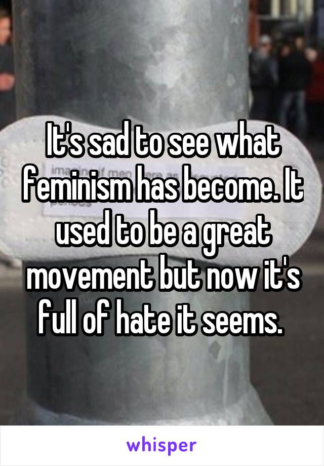 It's sad to see what feminism has become. It used to be a great movement but now it's full of hate it seems. 