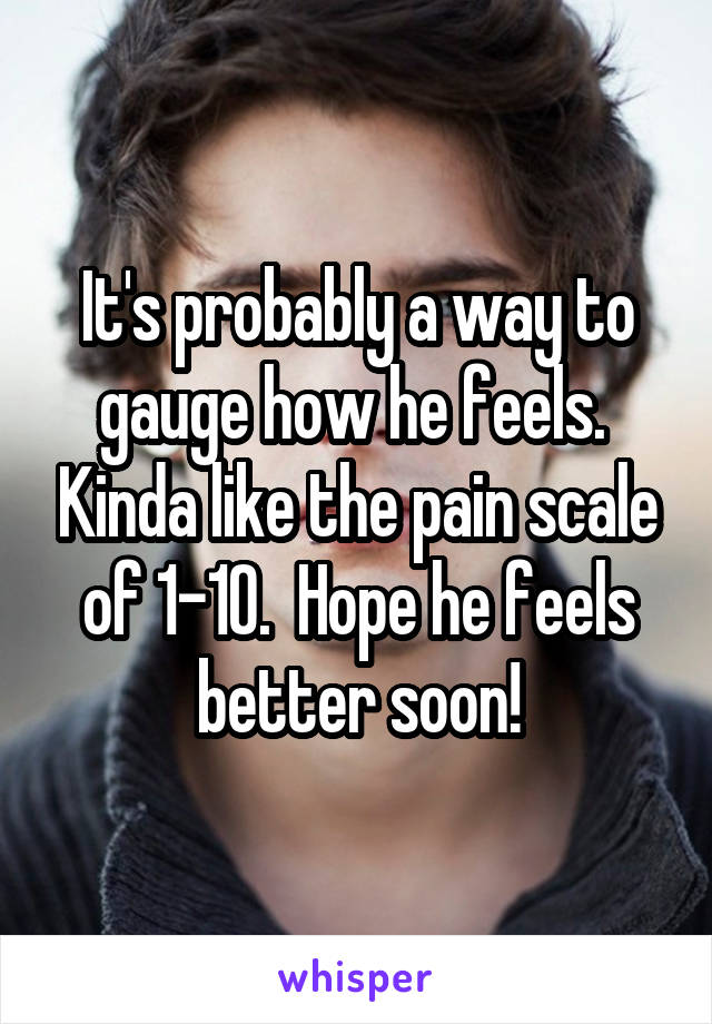 It's probably a way to gauge how he feels.  Kinda like the pain scale of 1-10.  Hope he feels better soon!