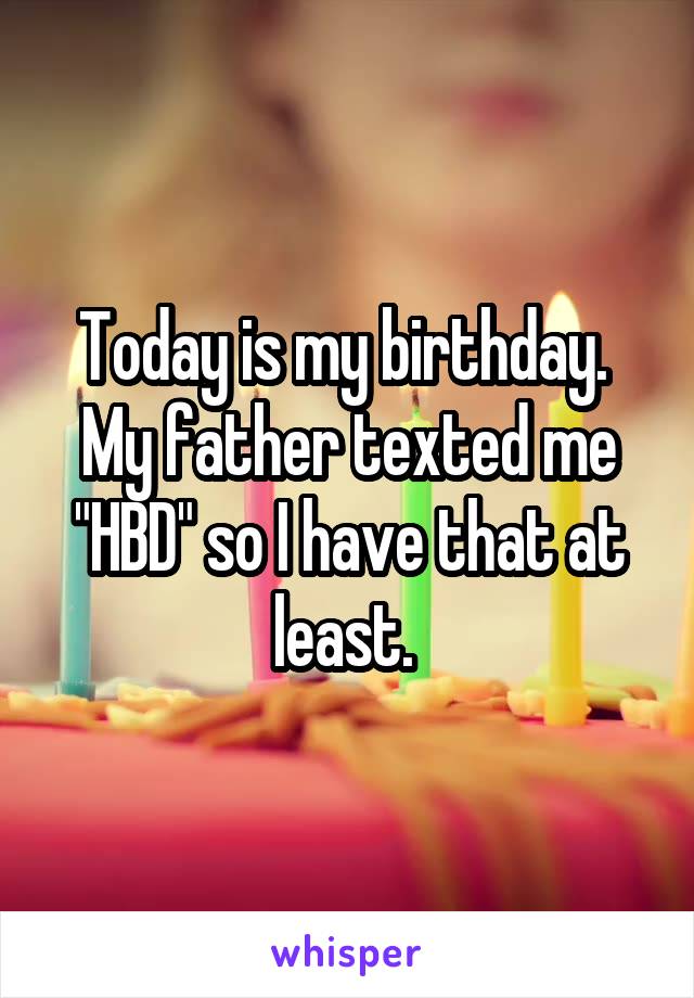 Today is my birthday.  My father texted me "HBD" so I have that at least. 