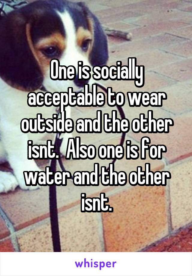 One is socially acceptable to wear outside and the other isnt.  Also one is for water and the other isnt.