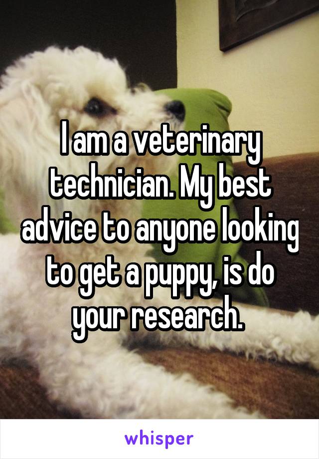I am a veterinary technician. My best advice to anyone looking to get a puppy, is do your research. 