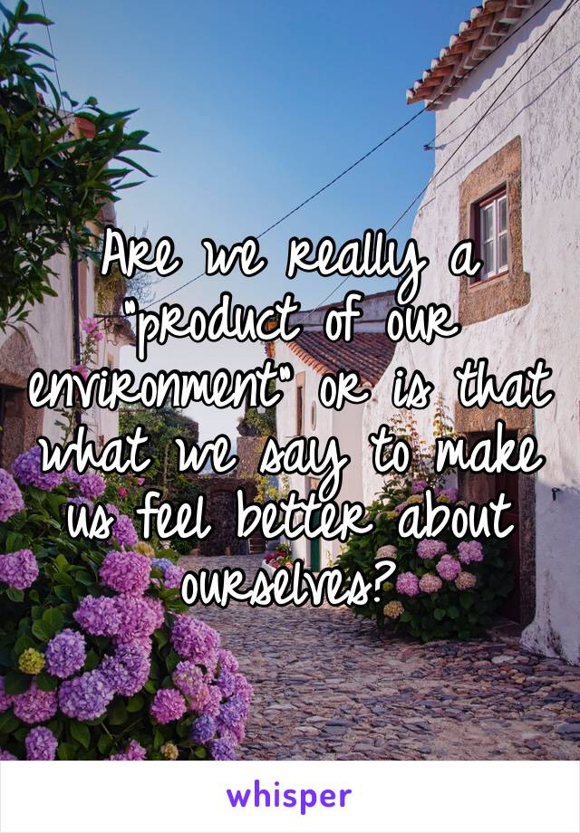 Are we really a “product of our environment” or is that what we say to make us feel better about ourselves?