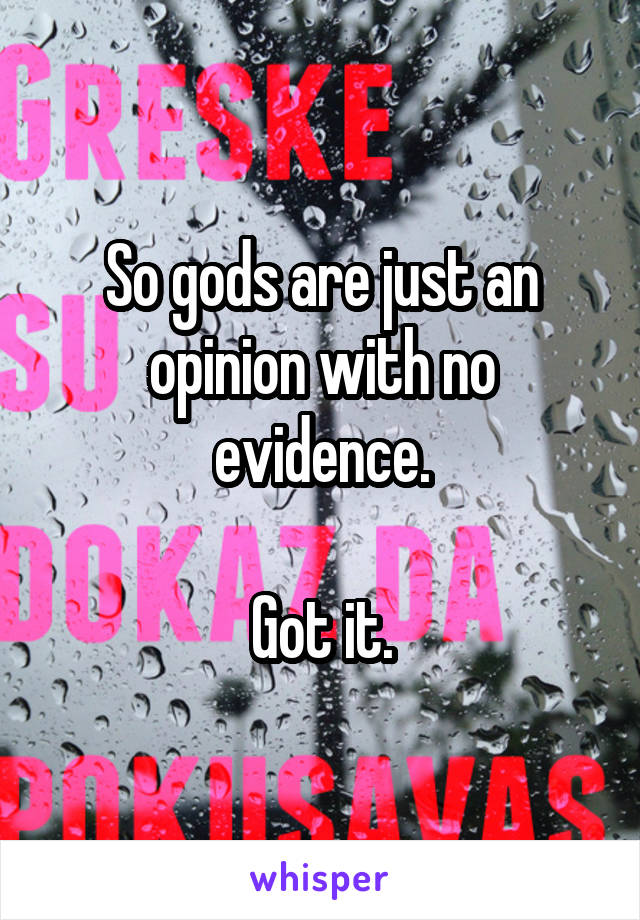 So gods are just an opinion with no evidence.

Got it.