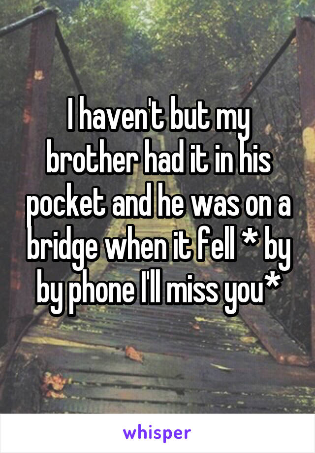 I haven't but my brother had it in his pocket and he was on a bridge when it fell * by by phone I'll miss you*
