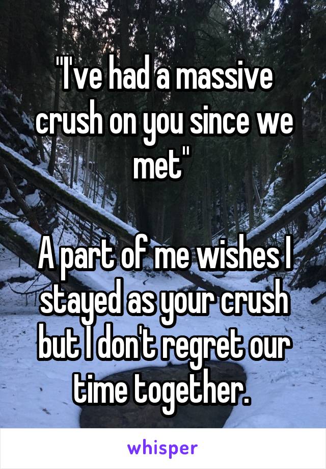 "I've had a massive crush on you since we met" 

A part of me wishes I stayed as your crush but I don't regret our time together. 