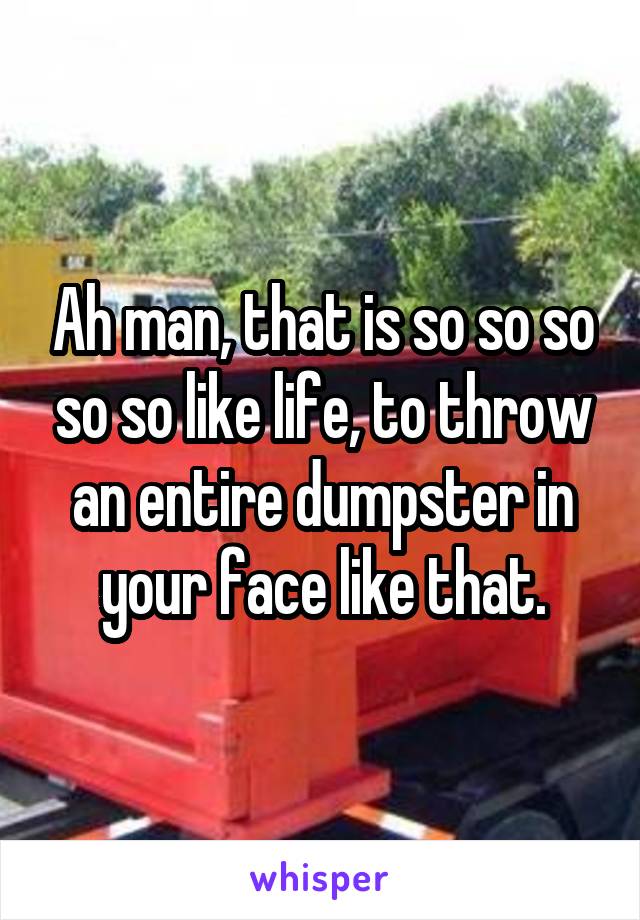 Ah man, that is so so so so so like life, to throw an entire dumpster in your face like that.