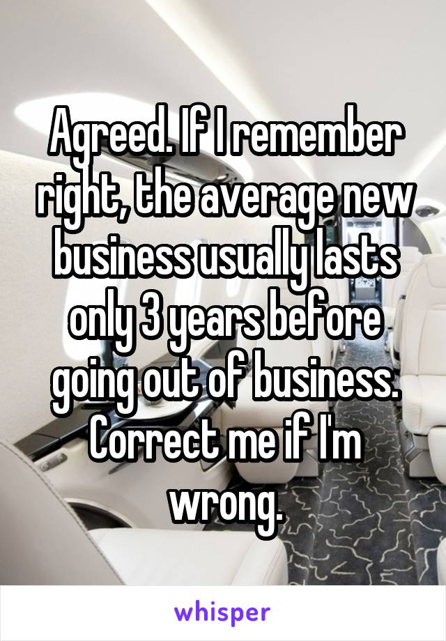 Agreed. If I remember right, the average new business usually lasts only 3 years before going out of business. Correct me if I'm wrong.