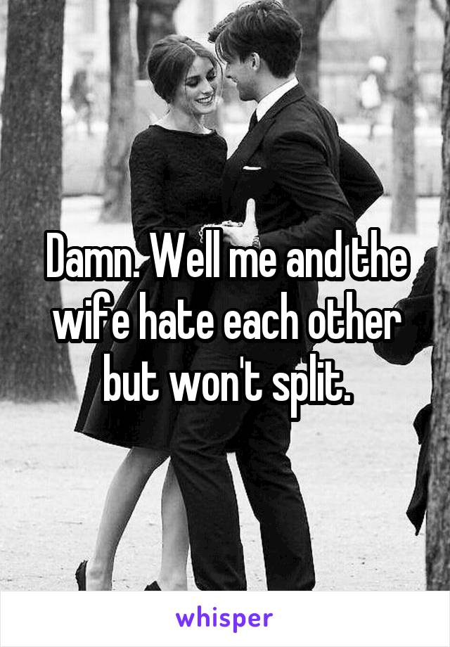Damn. Well me and the wife hate each other but won't split.