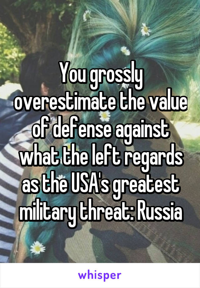 You grossly overestimate the value of defense against what the left regards as the USA's greatest military threat: Russia