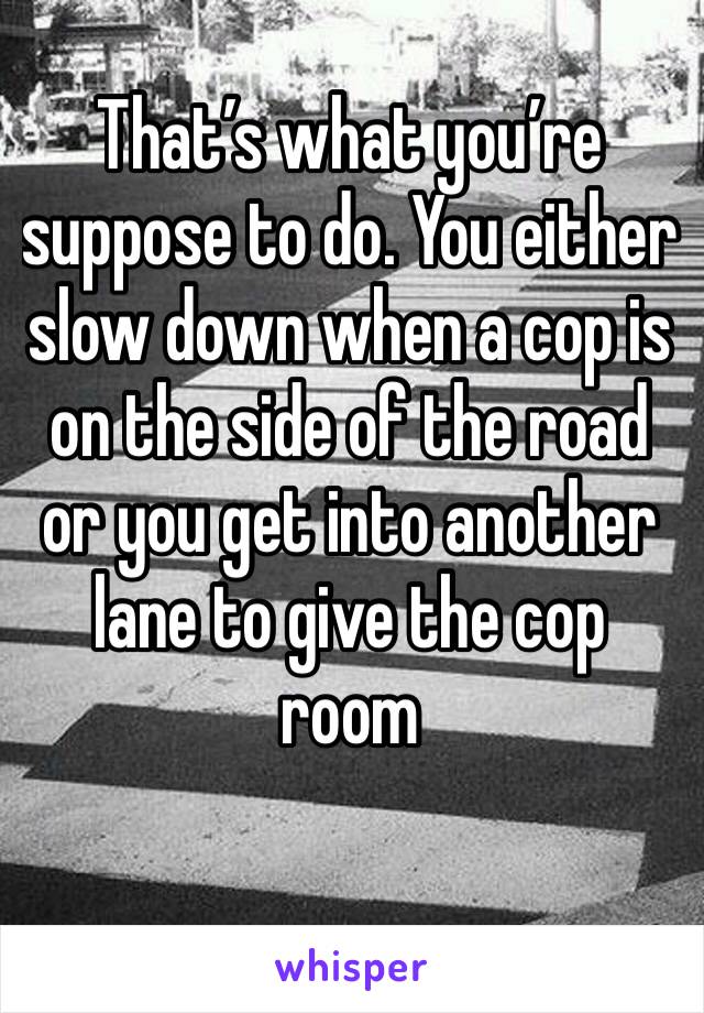 That’s what you’re suppose to do. You either slow down when a cop is on the side of the road or you get into another lane to give the cop room