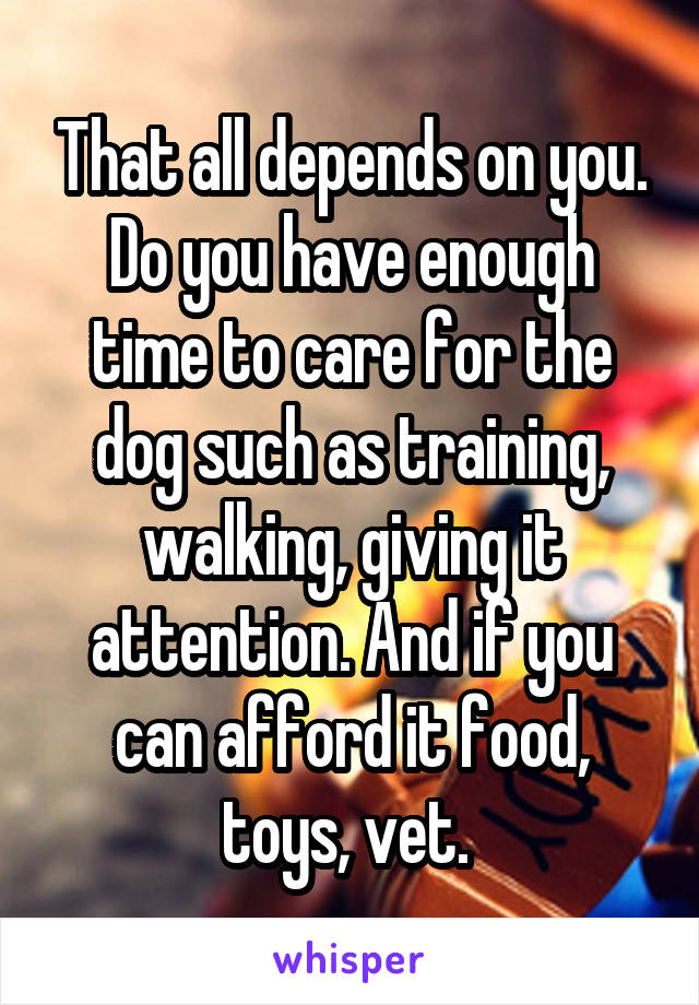 That all depends on you. Do you have enough time to care for the dog such as training, walking, giving it attention. And if you can afford it food, toys, vet. 