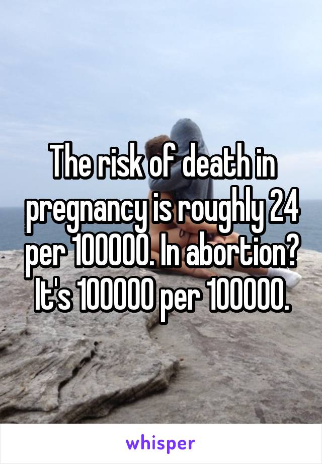 The risk of death in pregnancy is roughly 24 per 100000. In abortion? It's 100000 per 100000.