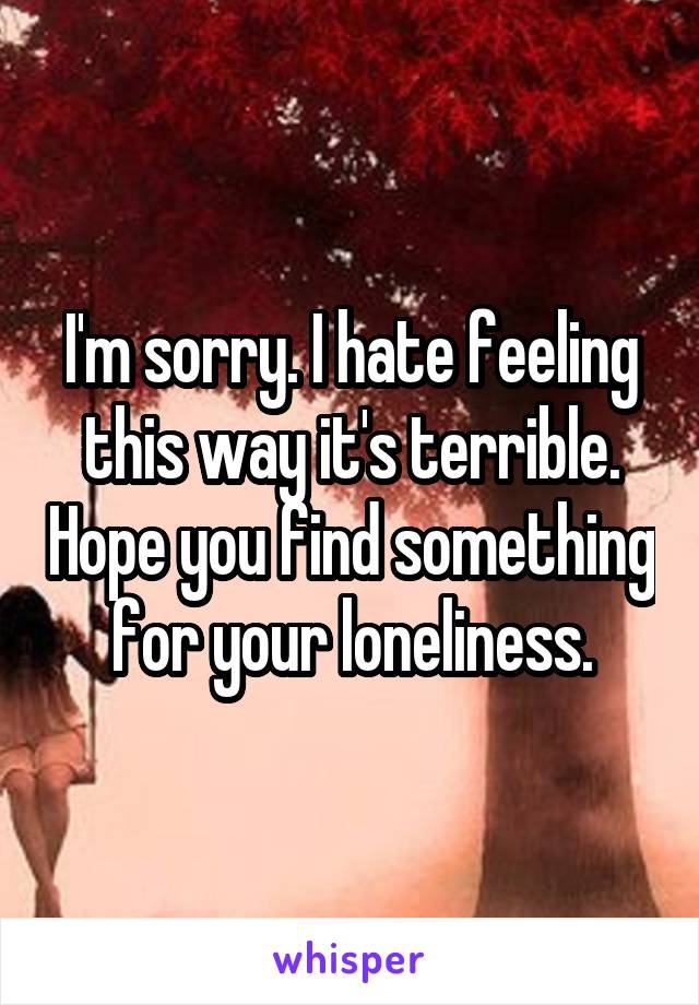 I'm sorry. I hate feeling this way it's terrible. Hope you find something for your loneliness.