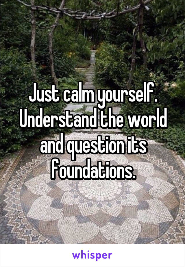 Just calm yourself. Understand the world and question its foundations.