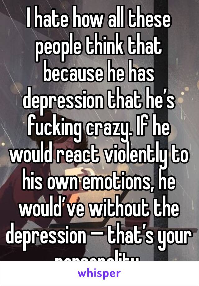 I hate how all these people think that because he has depression that he’s fucking crazy. If he would react violently to his own emotions, he would’ve without the depression — that’s your personality.