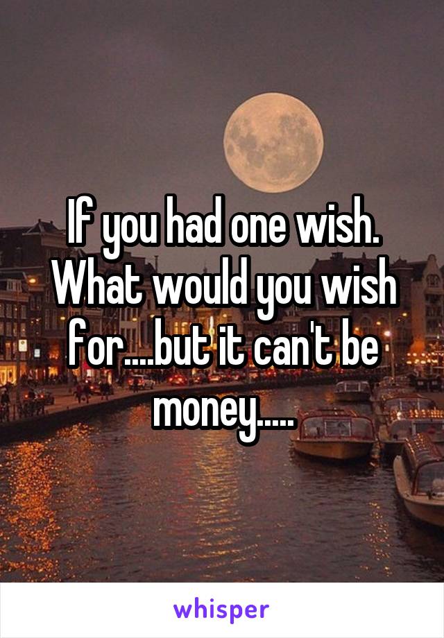 If you had one wish. What would you wish for....but it can't be money.....