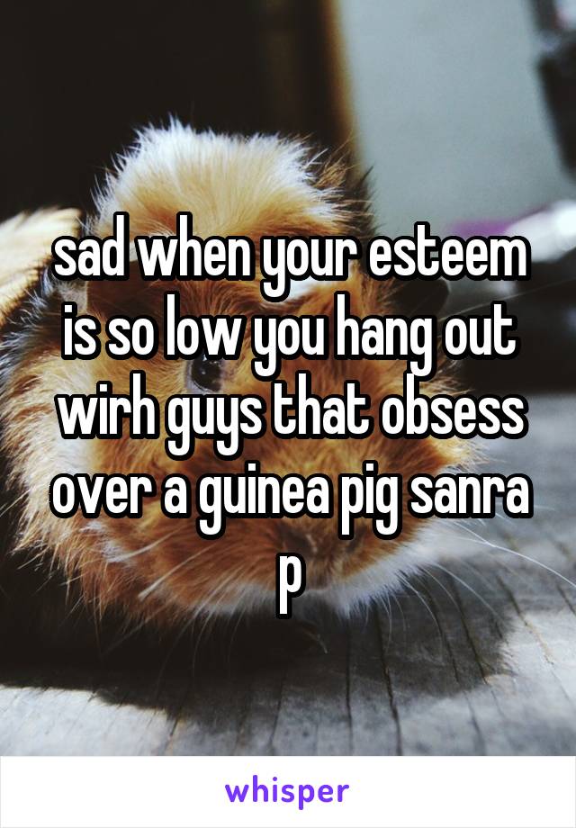 sad when your esteem is so low you hang out wirh guys that obsess over a guinea pig sanra p