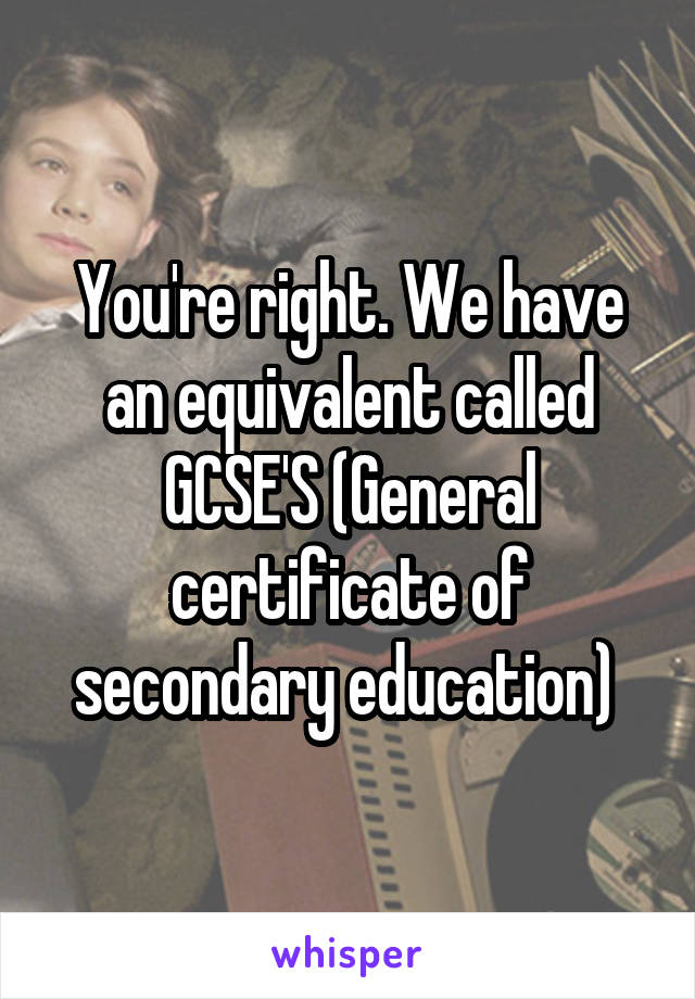 You're right. We have an equivalent called GCSE'S (General certificate of secondary education) 