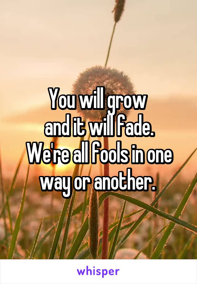 You will grow 
and it will fade.
We're all fools in one way or another. 