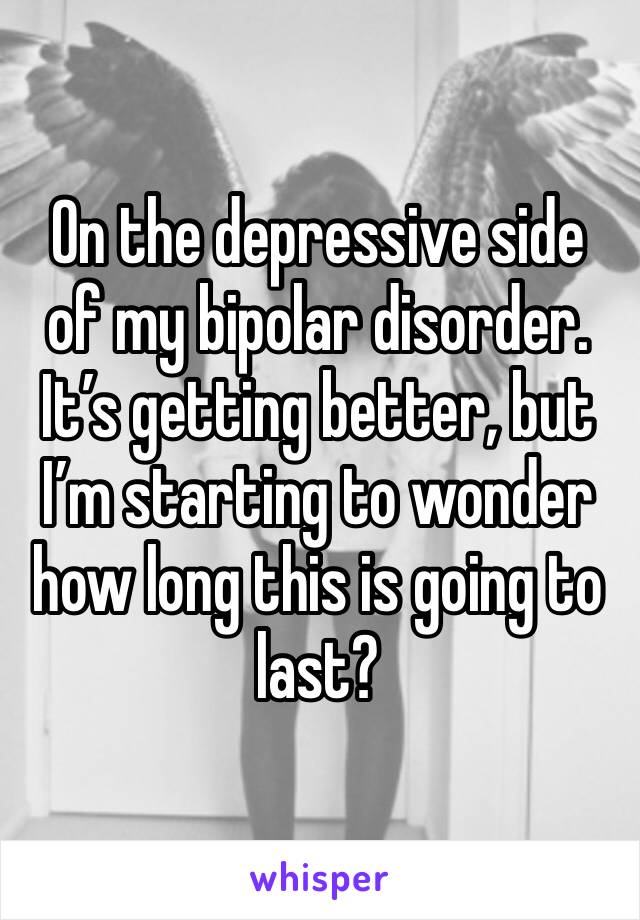 On the depressive side of my bipolar disorder. It’s getting better, but I’m starting to wonder how long this is going to last? 
