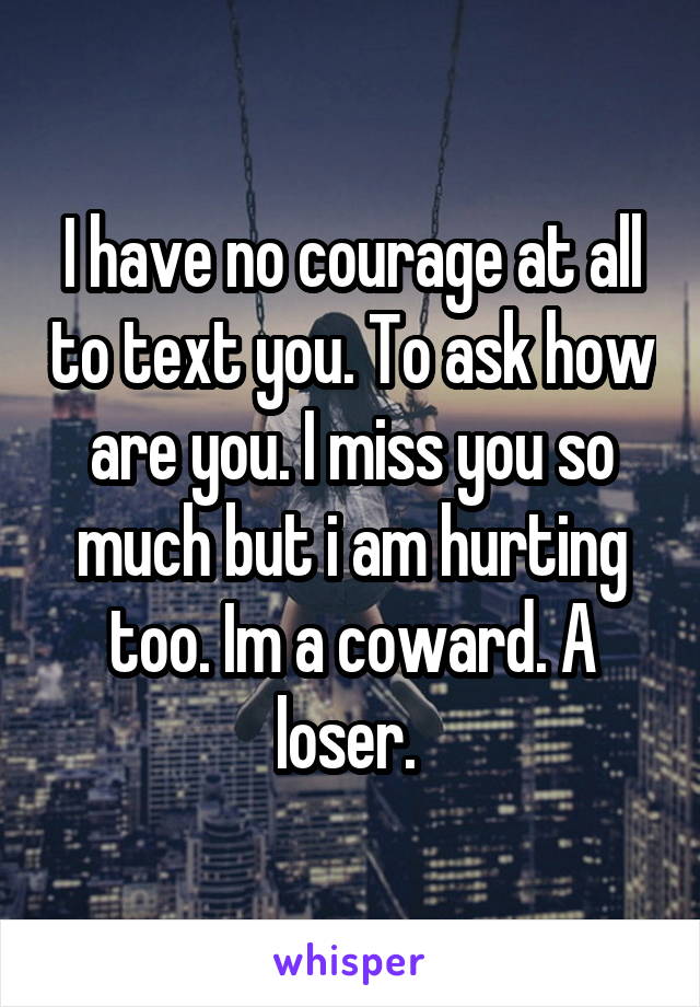 I have no courage at all to text you. To ask how are you. I miss you so much but i am hurting too. Im a coward. A loser. 