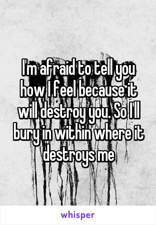 I'm afraid to tell you how I feel because it will destroy you. So I'll bury in within where it destroys me