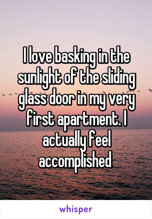 I love basking in the sunlight of the sliding glass door in my very first apartment. I actually feel accomplished 