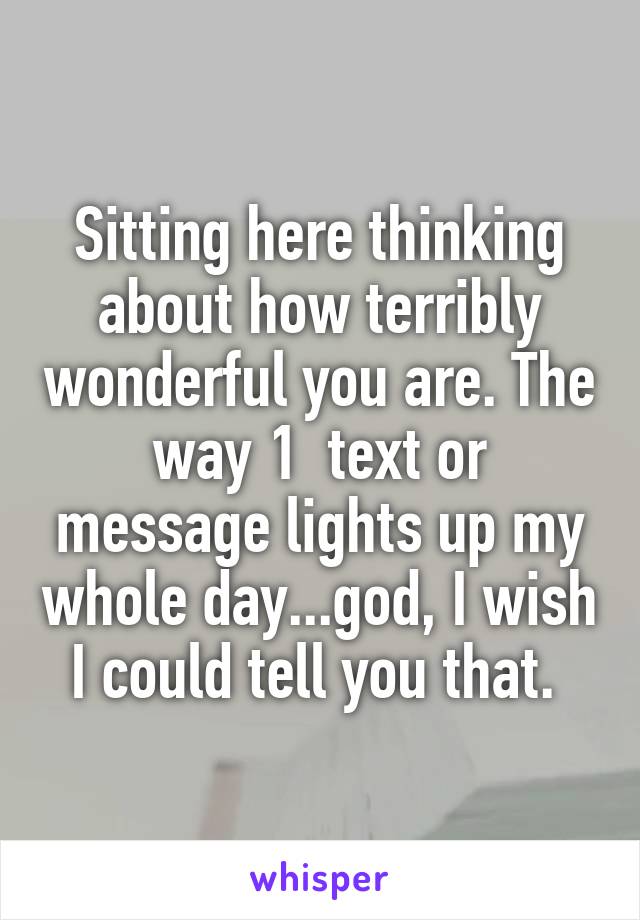 Sitting here thinking about how terribly wonderful you are. The way 1  text or message lights up my whole day...god, I wish I could tell you that. 