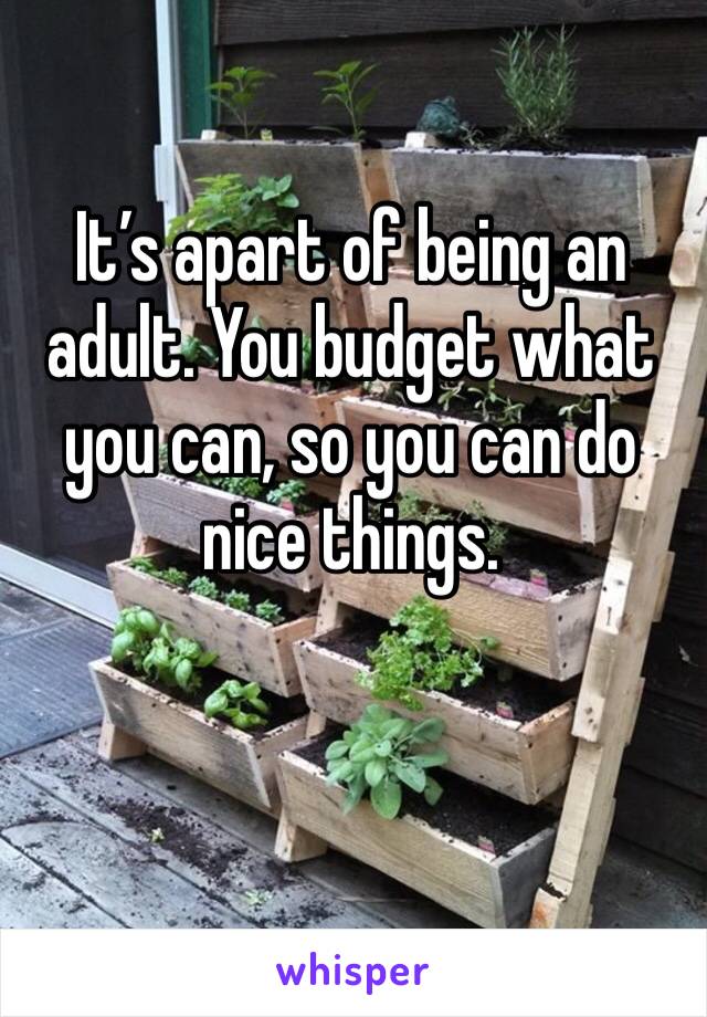 It’s apart of being an adult. You budget what you can, so you can do nice things.