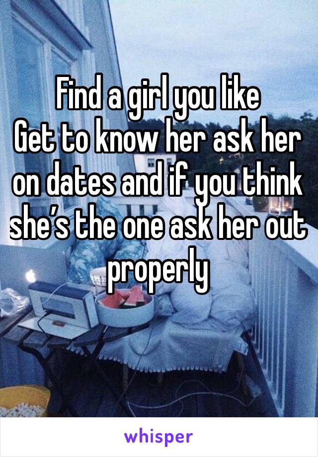 Find a girl you like
Get to know her ask her on dates and if you think she’s the one ask her out properly 