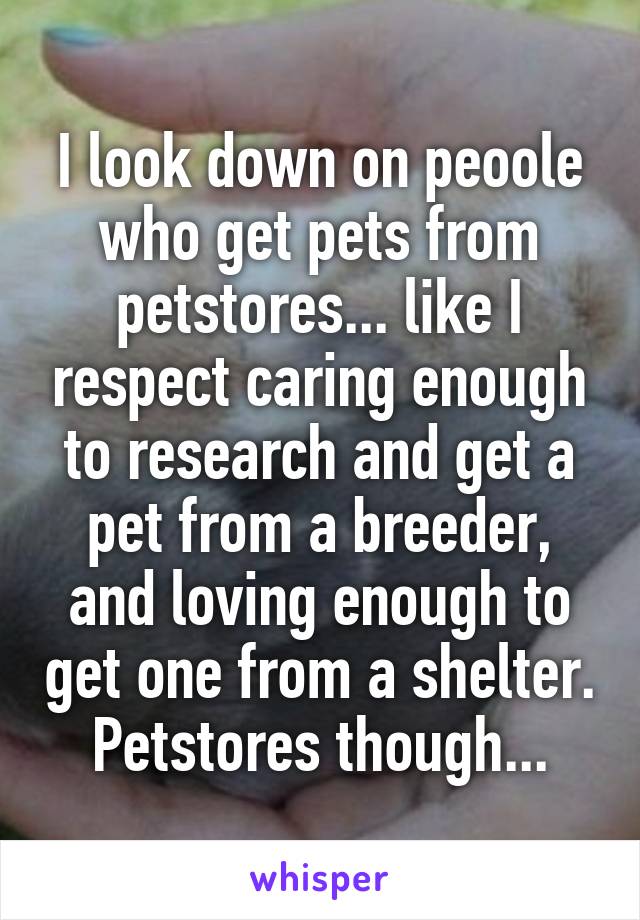 I look down on peoole who get pets from petstores... like I respect caring enough to research and get a pet from a breeder, and loving enough to get one from a shelter. Petstores though...