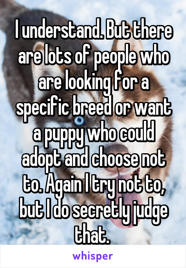 I understand. But there are lots of people who are looking for a specific breed or want a puppy who could adopt and choose not to. Again I try not to, but I do secretly judge that. 