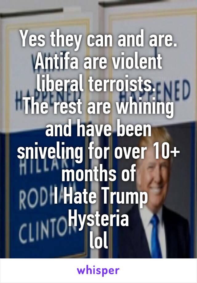 Yes they can and are.
Antifa are violent liberal terroists. 
The rest are whining and have been sniveling for over 10+ months of
 I Hate Trump Hysteria
lol