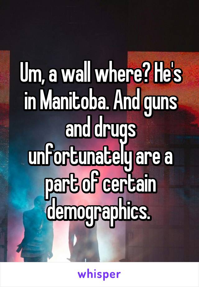 Um, a wall where? He's in Manitoba. And guns and drugs unfortunately are a part of certain demographics. 