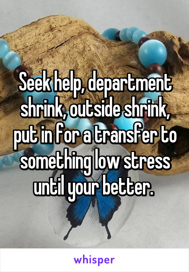 Seek help, department shrink, outside shrink, put in for a transfer to something low stress until your better. 