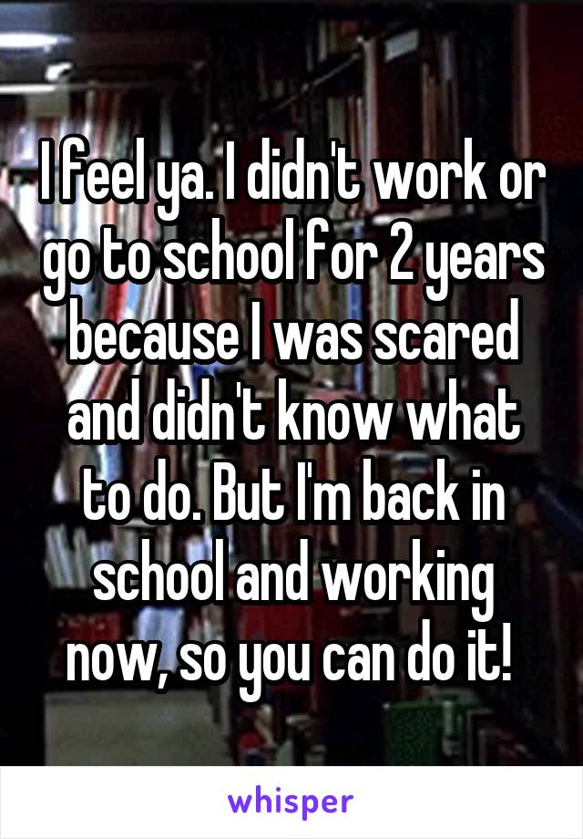 I feel ya. I didn't work or go to school for 2 years because I was scared and didn't know what to do. But I'm back in school and working now, so you can do it! 