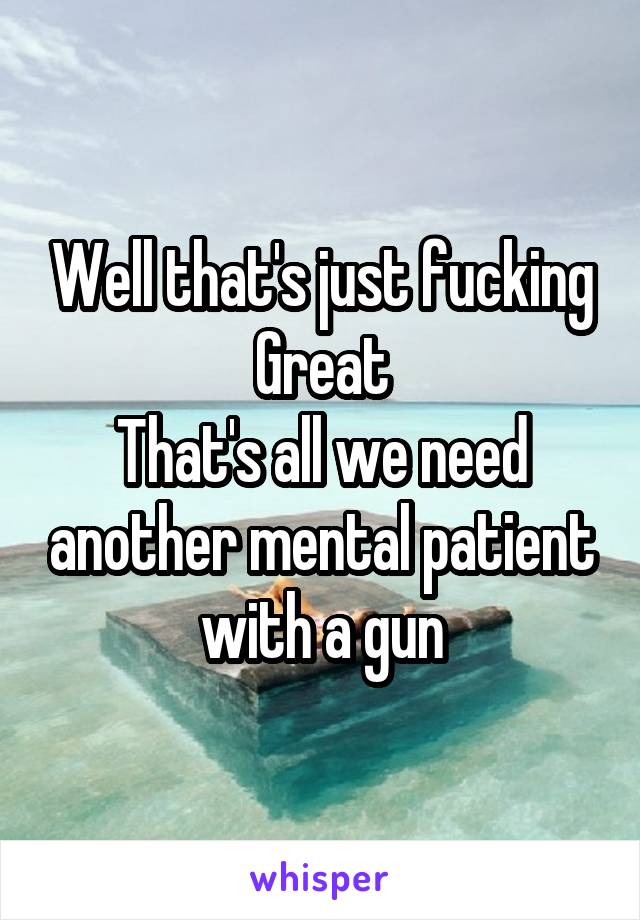 Well that's just fucking
Great
That's all we need another mental patient with a gun