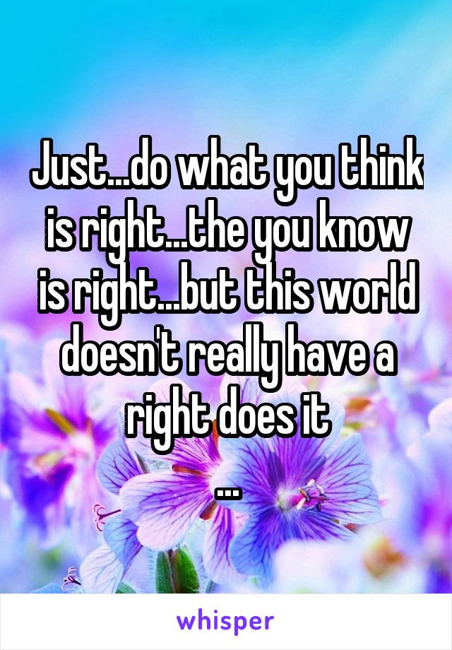 Just...do what you think is right...the you know is right...but this world doesn't really have a right does it
...