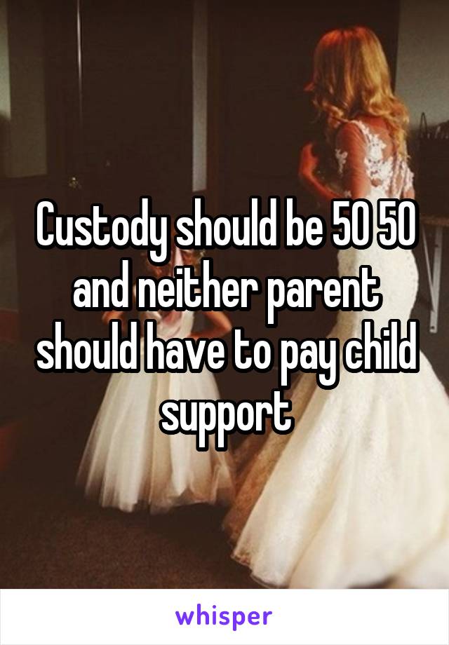Custody should be 50 50 and neither parent should have to pay child support