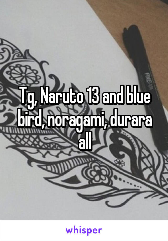 Tg, Naruto 13 and blue bird, noragami, durara all