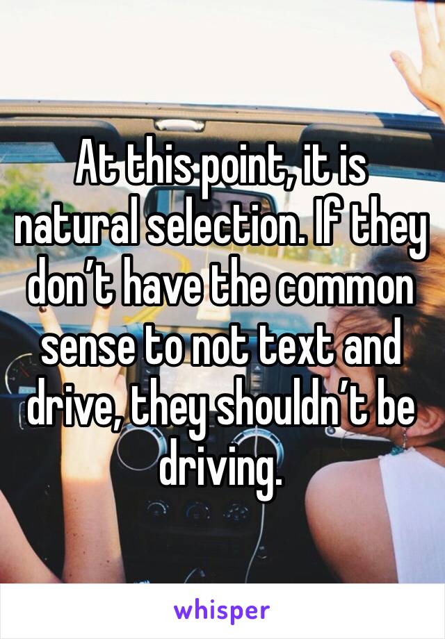 At this point, it is natural selection. If they don’t have the common sense to not text and drive, they shouldn’t be driving.