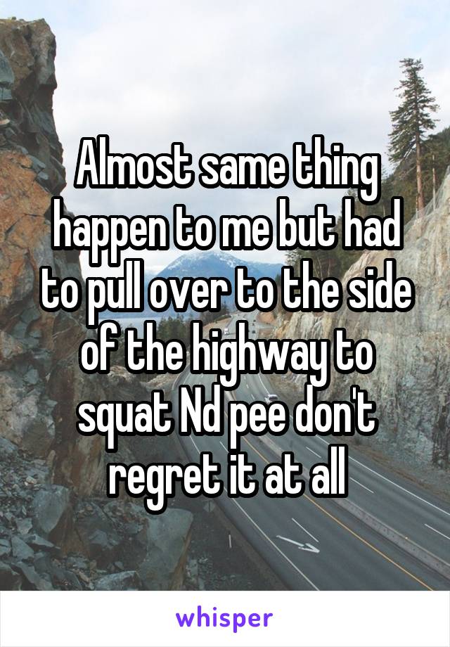 Almost same thing happen to me but had to pull over to the side of the highway to squat Nd pee don't regret it at all