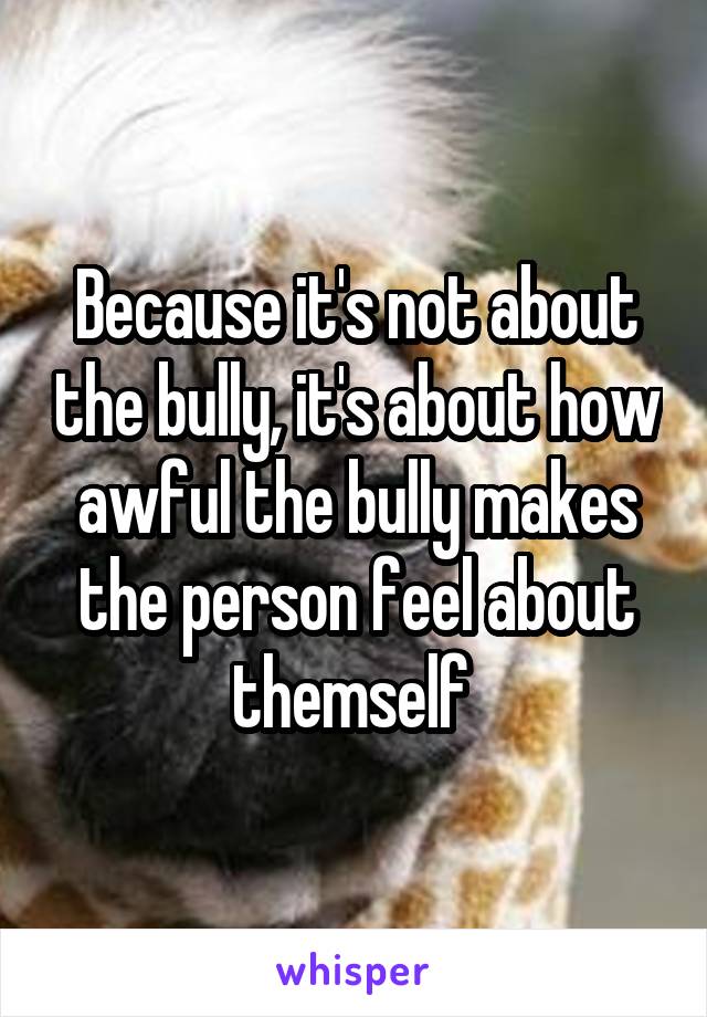 Because it's not about the bully, it's about how awful the bully makes the person feel about themself 